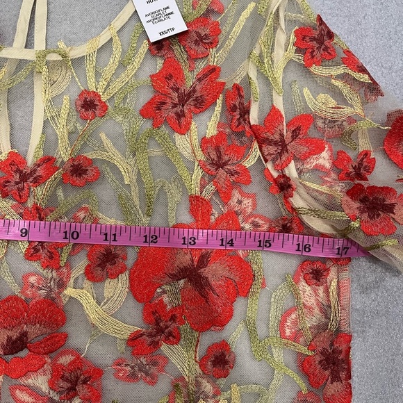 [XXS]Aritzia Little Moon Hoya Scarlet Poppy Floral Embroidered Sheer Top Blouse - Picture 4 of 7